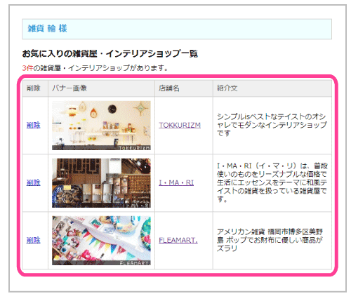 雑貨屋・インテリアショップのお気に入り追加・削除4